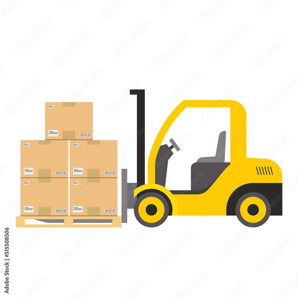 Yellow forklift truck isolated on white background. Vector illustration. Yellow forklift truck isolated on white background. Vector illustration.