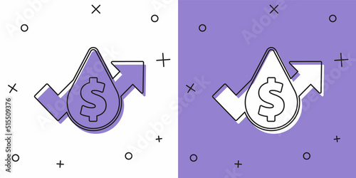 Set Oil price increase icon isolated on white and purple background. Oil industry crisis concept. Vector