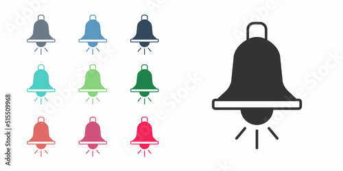 Black Ringing alarm bell icon isolated on white background. Fire alarm system. Service bell  handbell sign  notification symbol. Set icons colorful. Vector