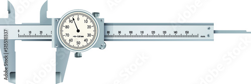 Dial caliper vector on white background. The caliper is normally used for measuring the thickness of materials and small amounts of movement.Vector EPS-10 photo