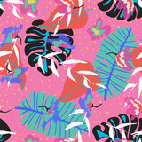 Colorful Flower Miami Vector Seamless Pattern.