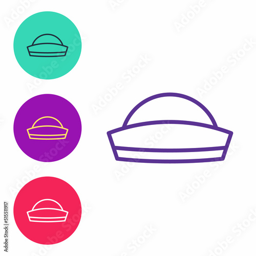 Set line Sailor hat icon isolated on white background. Set icons colorful. Vector