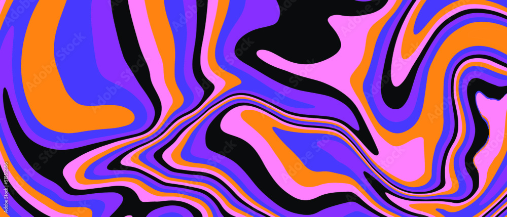 Op-art trippy acidic background with distorted texture in neon colors. Concept of hallucinations and visions.