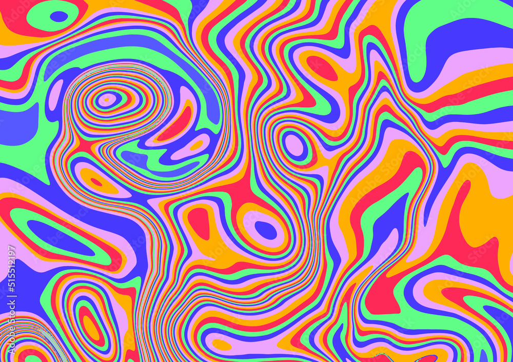 Trippy glitch background in style of psychedelic 60s and 70s parties with bright acidic rainbow colors and a winding geometric wavy pattern. Trippy glitch background in style of psychedelic 60s and 70s parties with bright acidic rainbow colors and a winding geometric wavy pattern.