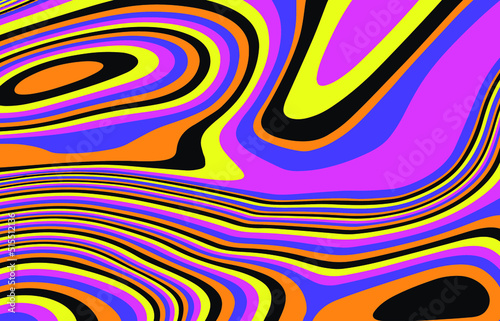 Op-art trippy acidic background with distorted texture in neon colors. Concept of hallucinations and visions.