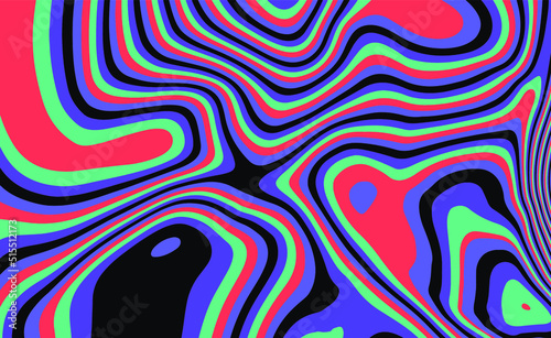Op-art trippy acidic background with distorted texture in neon colors. Concept of hallucinations and visions.