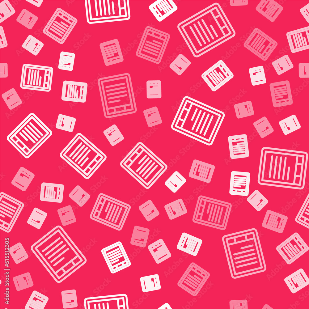 White line E-Book reader icon isolated seamless pattern on red background. Vector White line E-Book reader icon isolated seamless pattern on red background. Vector