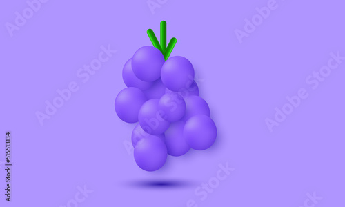 unique 3d grape cartoon style floating minimal isolated on