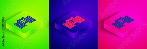 Isometric line Wooden Swedish wall icon isolated on green, blue and pink background. Swedish stairs. Square button. Vector