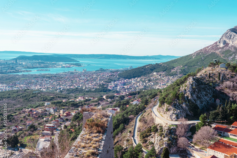 Scenic view from Klis fortress to the city of Split, Croatia