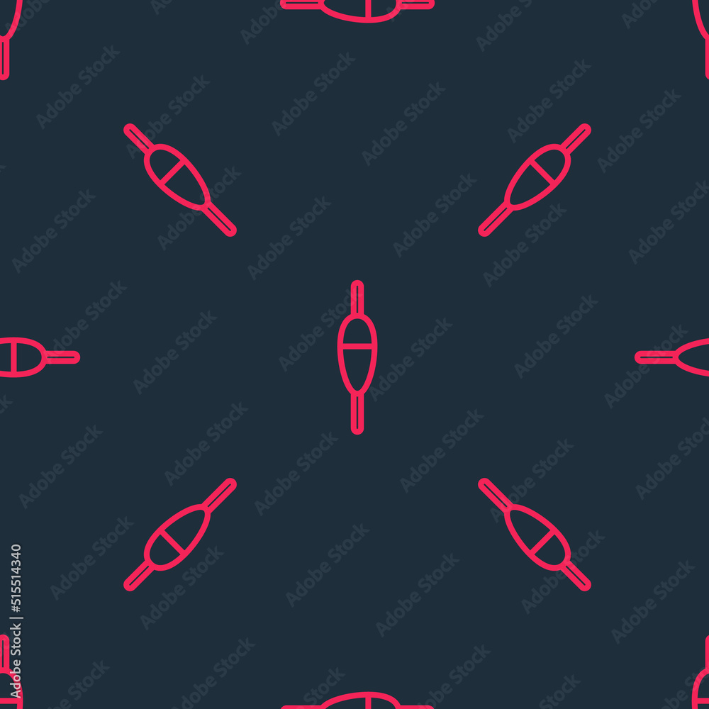 Red line Fishing float icon isolated seamless pattern on black background. Fishing tackle. Vector Red line Fishing float icon isolated seamless pattern on black background. Fishing tackle. Vector