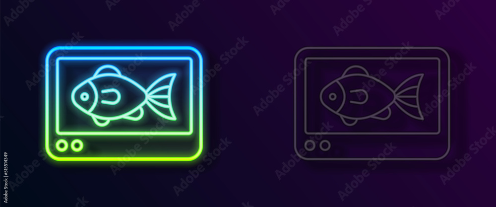 Glowing neon line Fish finder echo sounder icon isolated on black background. Electronic equipment for fishing. Vector Glowing neon line Fish finder echo sounder icon isolated on black background. Electronic equipment for fishing. Vector
