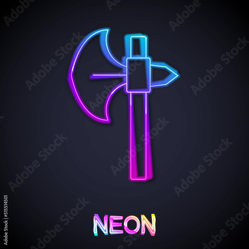 Glowing neon line Medieval axe icon isolated on black background. Battle axe, executioner axe. Medieval weapon. Vector
