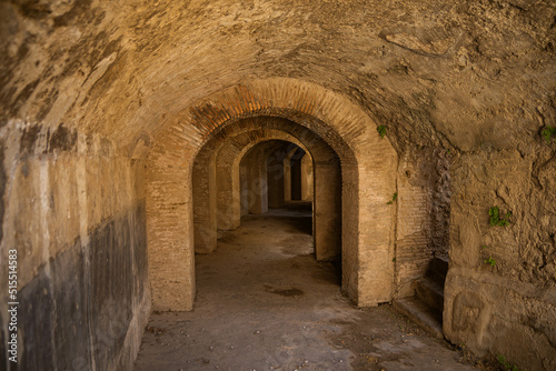 Archaeological park of Pompeii. Ancient city. The ruins of a Roman amphitheater for 20,000 people, where gladiatorial fights took place.