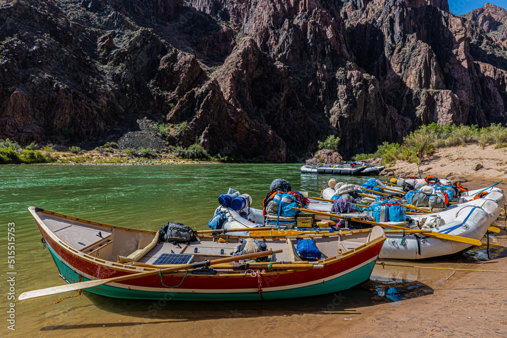 River Rafts on Boat Beach, River Trail, Grand Canyon National Park, Arizona, USA