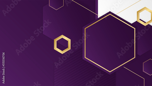 Modern purple and gold abstract background. Abstract geometric shape white gold background with light and shadow 3D layered for presentation design.
