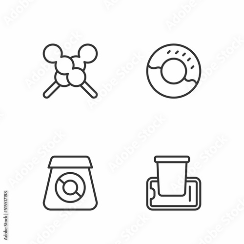 Set line Food ordering on mobile, Online food, Meatballs wooden stick and Donut icon. Vector