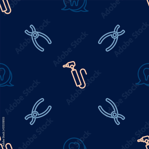 Set line Tooth, Dental pliers and drill on seamless pattern. Vector