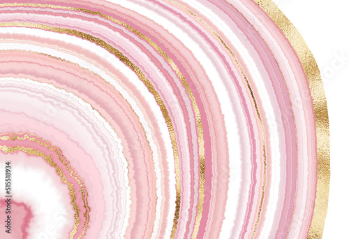 Agate slice wall art print with geode mineral texture and gold border.