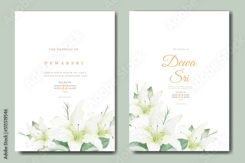 Watercolor lily floral wedding invitation card 