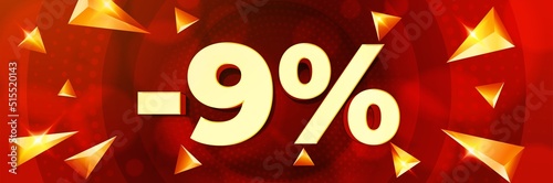 Minus 9 nine percent discount sale banner