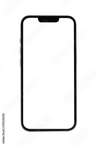 Smartphone with blank screen isolated on white background.