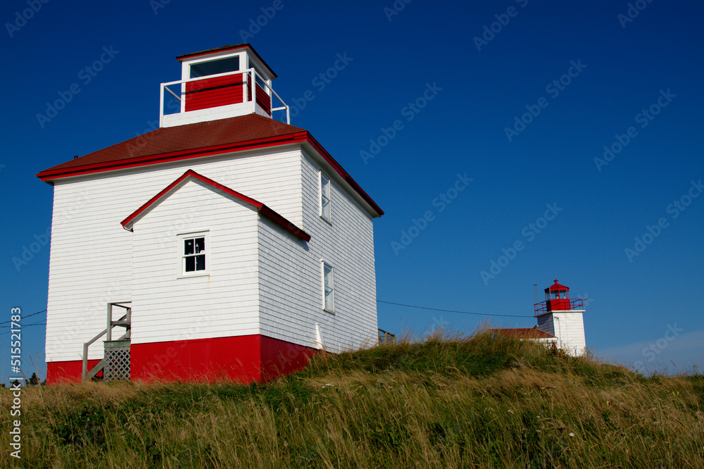 lighthouse pair with blue sky