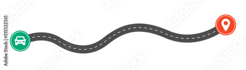 Road trip by car to destination. Journey route concept vector illustration.