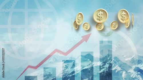 Increase in earnings data, in the style of a spinning dollar coin