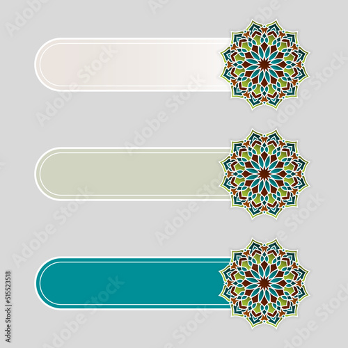 luxury arabic islamic banner text box title frame border set with floral ornamental mandala circle pattern illustration