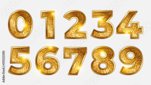Canvas Print Set of luxury gold number collections with shiny golden dots for anniversary
