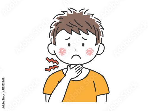喉が痛い、私服の男性のイラスト