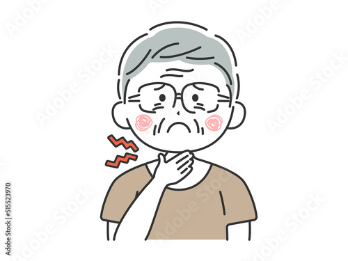 喉が痛い、私服の年配男性のイラスト