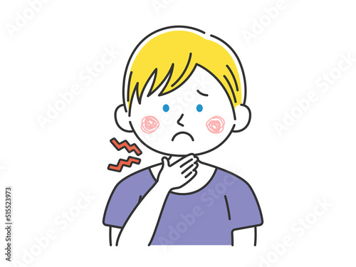 喉が痛い、私服の白人男性のイラスト