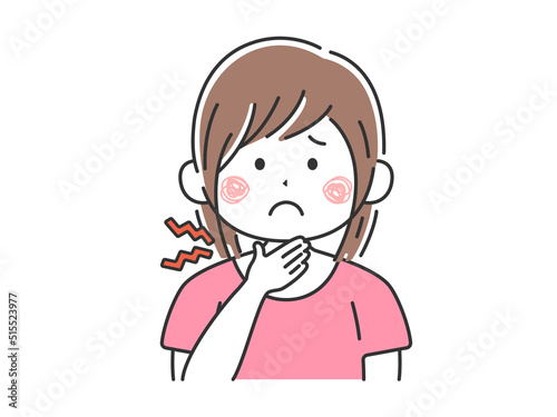 喉が痛い、私服の女性のイラスト