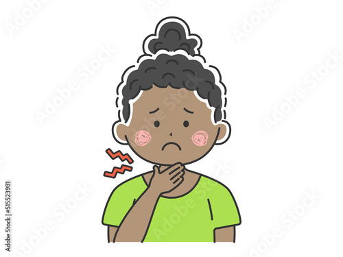 喉が痛い、私服の黒人女性のイラスト