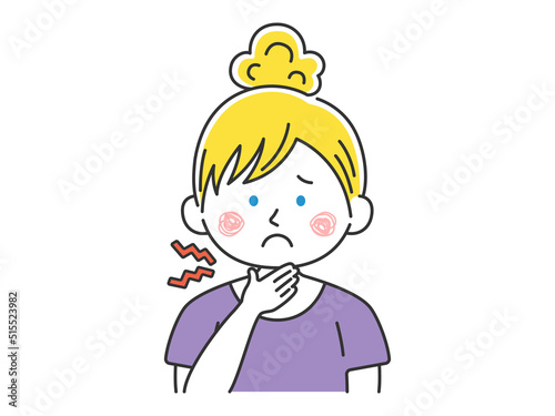 喉が痛い、私服の白人女性のイラスト