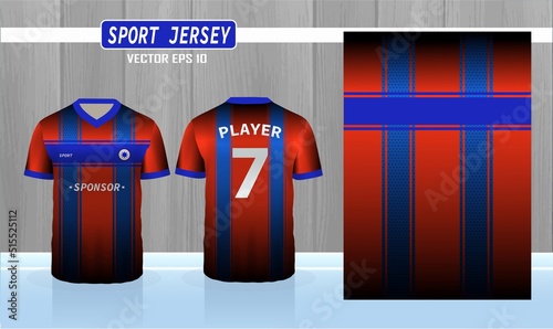 Wallpaper Mural Soccer jersey or football kit template for football club. Red and blue stripe football shirt with mock up. Front and back view soccer uniform. Sports t-shirt jersey design flat sketch illustration. Torontodigital.ca