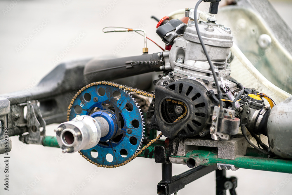 close up professional sport karting car engine motor close up professional sport karting car engine motor