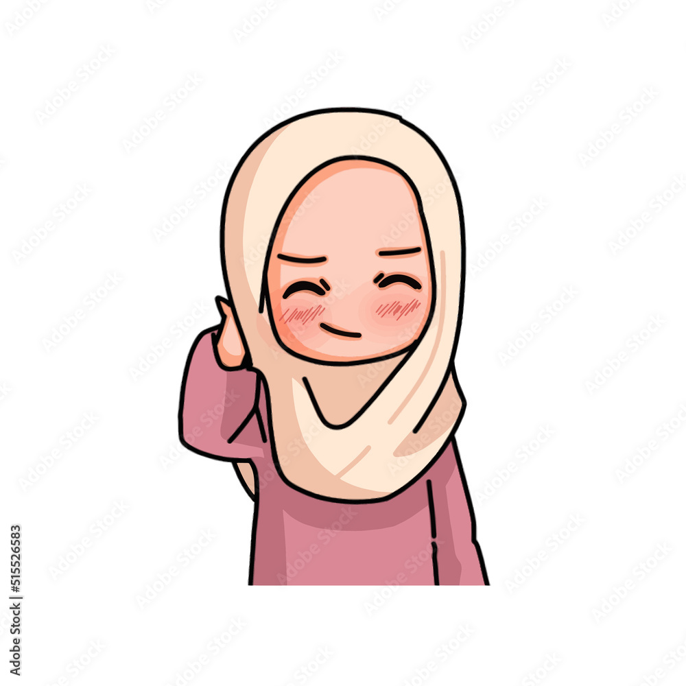 Illustration of a Muslim Kid Girl Wearing Hijab. Vector Illustration