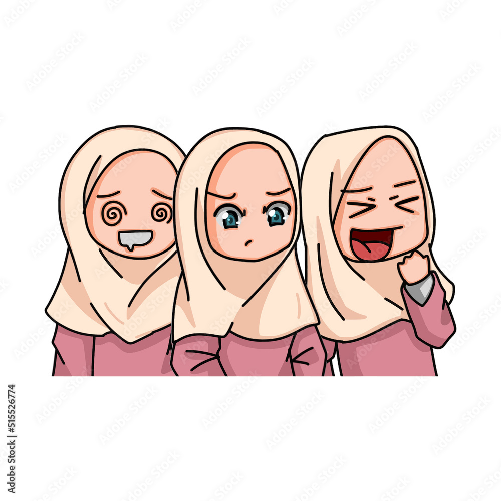 Illustration of a Muslim Kid Girl Wearing Hijab. Vector Illustration