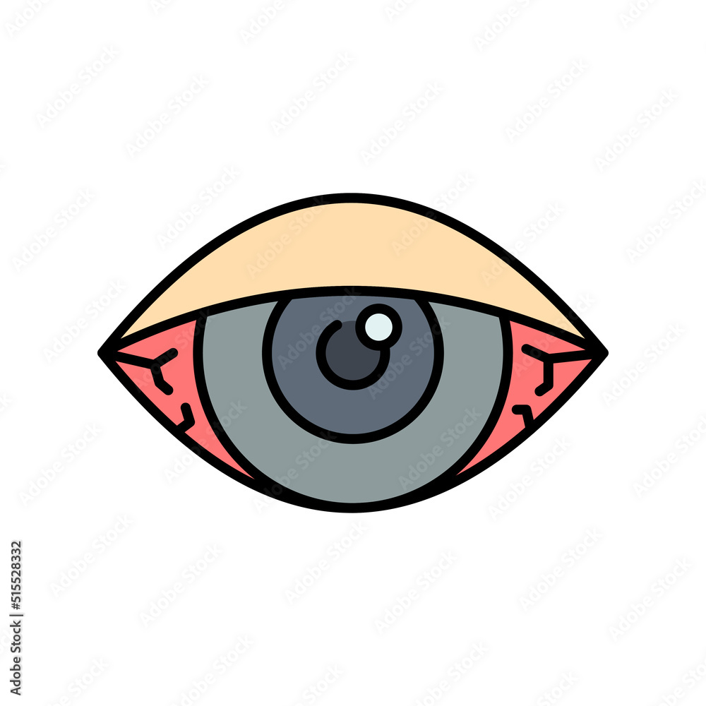 Obraz premium Smoke weed, red eye filled color icon. linear style sign for mobile concept and web design. Stoned eye filled color vector icon. Symbol, logo illustration. Vector graphics