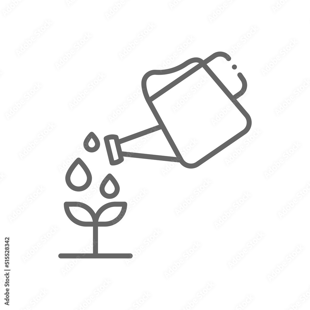 Watering plants outline icon. linear style sign for mobile concept and web design. Garden watering can line vector icon. Symbol, logo illustration. Pixel perfect vector graphics