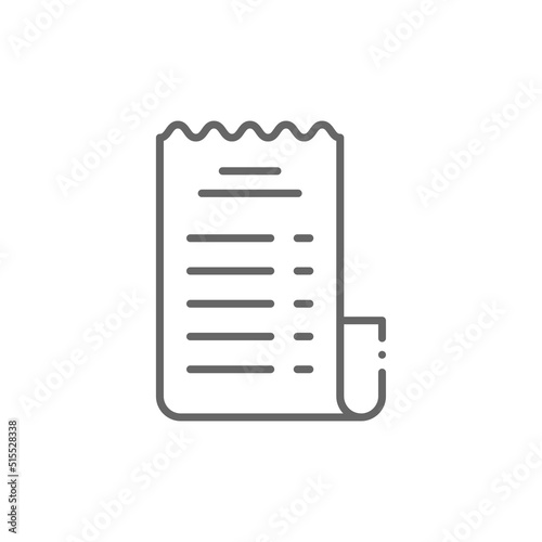 paper check receipt line icon, outline vector sign, linear pictogram isolated on white. logo illustration