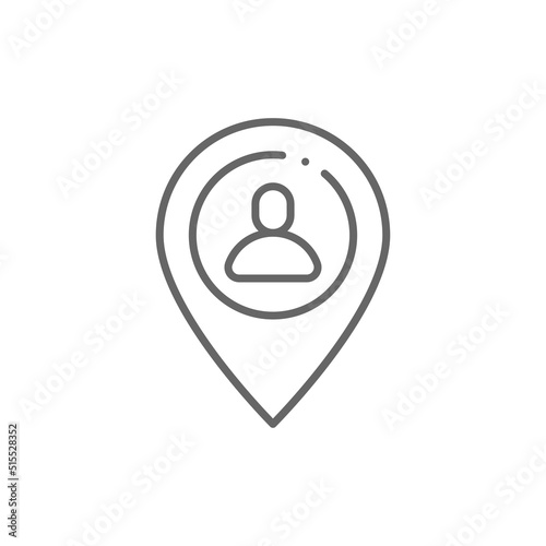Meeting point line icon. User map marker linear style sign for mobile concept and web design. Man location pin outline vector icon. Venue symbol, logo illustration. Vector graphics
