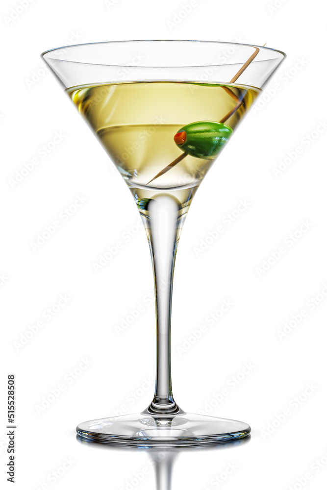 3D Martini Glass Isolated on White Background