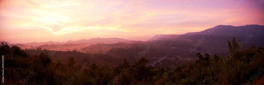 View of the mountains in the evening on the top of the mountain at Khao Kho, Phu Thap Boek, Phetchabun