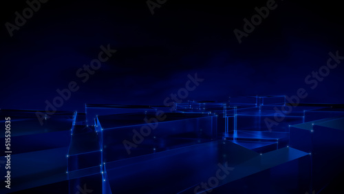 Quantum Computer Architecture. Futuristic Smart Grid and Global Connectivity Concept with Copy Space. Blue Tech Background. 3D Render. photo