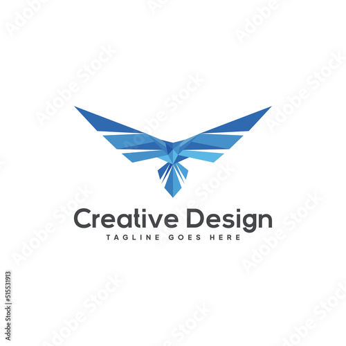 Blue Vector Bird Logo Design Folding Art Style