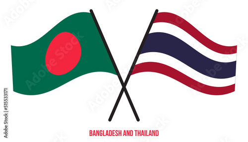 Bangladesh and Thailand Flags Crossed And Waving Flat Style. Official Proportion. Correct Colors.